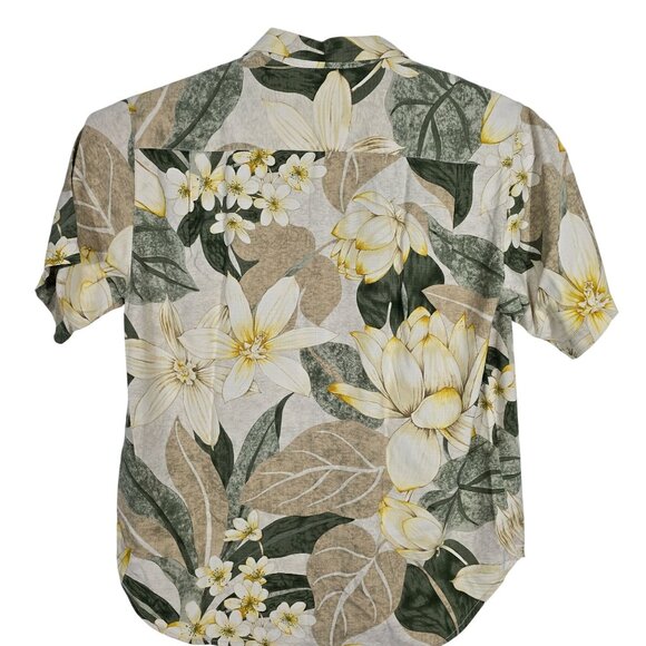 Tommy Bahama 100% Silk Hawiian‎ Shirt Size Large Men's Tan Green Floral Print - Picture 3 of 6